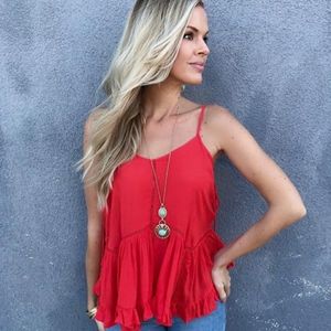 WISTERIA LANE Flowy Bright Coral Red Boho Tank Top